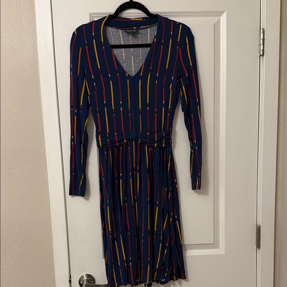 SOLD!!! Modcloth Red and Blue Long Sleeve V-Neck Sundress - Picture 1 of 4